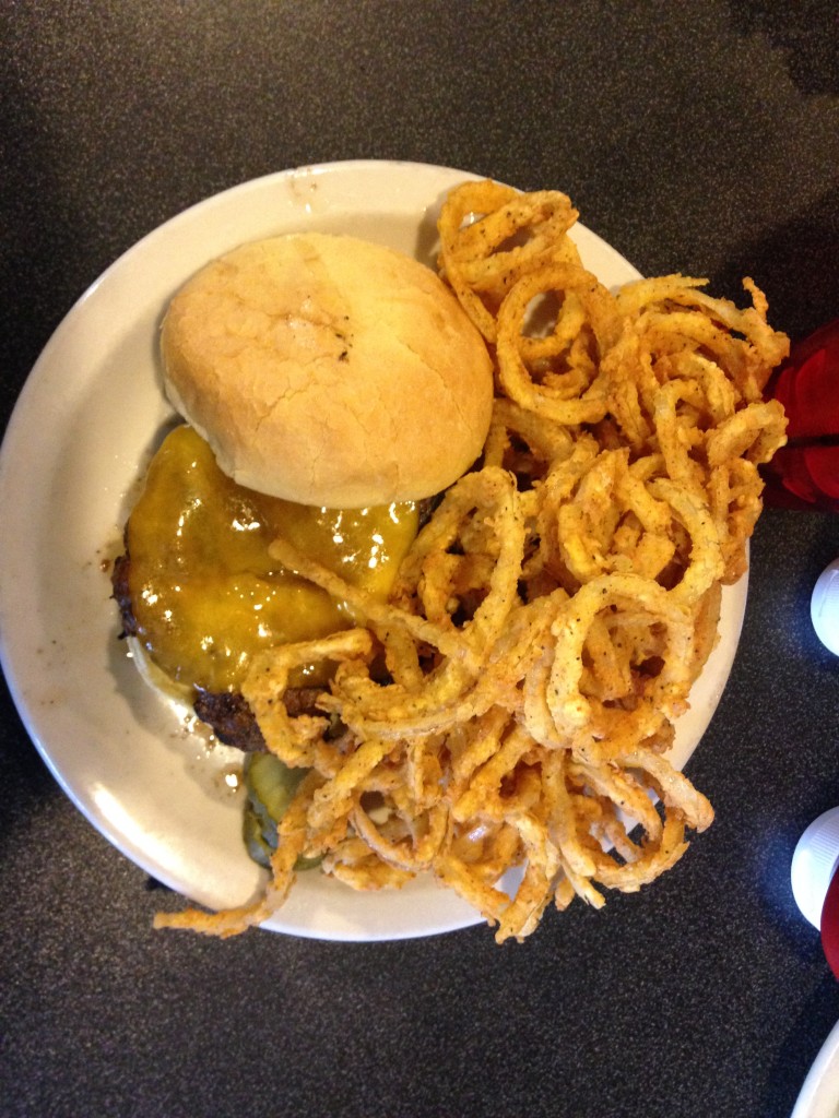 The Ankeny Diner Burger with Onion Rings